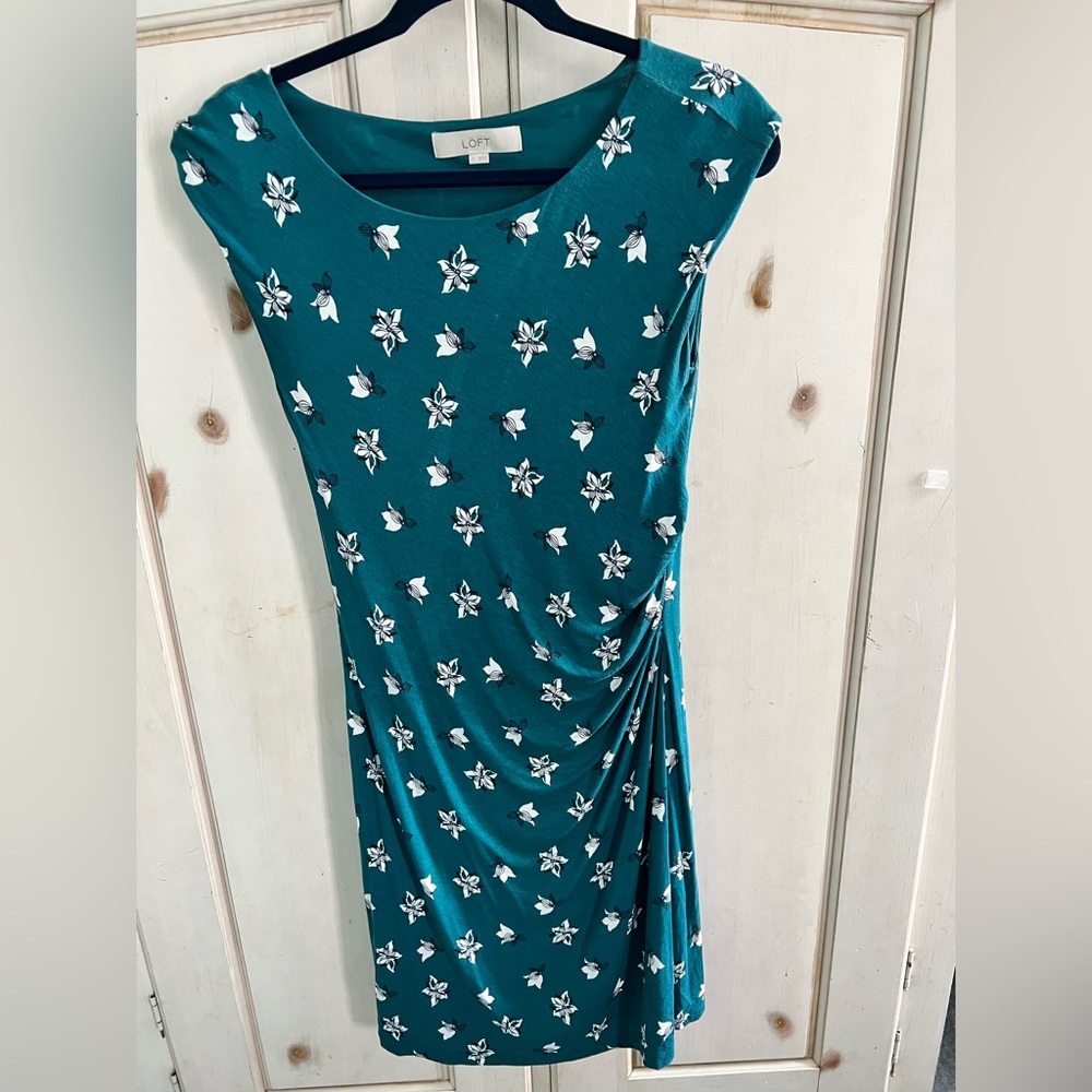 Blue Floral Cinched Dress - LOFT
